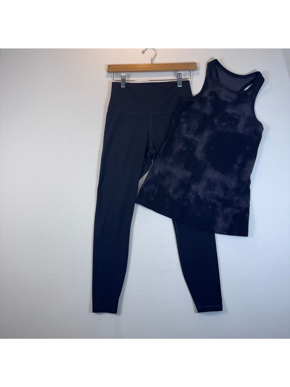 CRZ Yoga Women Small Workout Set Leggings Pocket Racerback Tank Black Gray